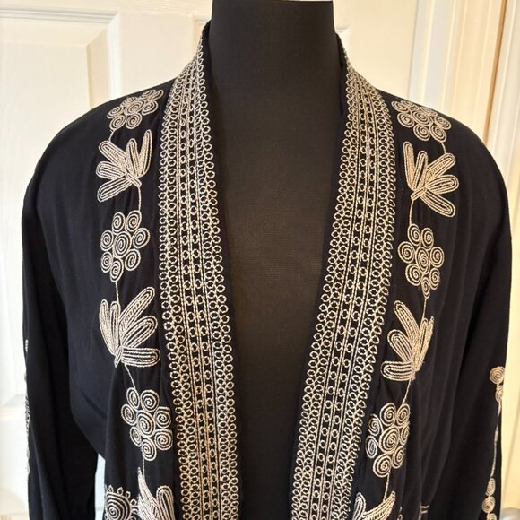 Johnny Was Embroidered Cardigan Duster, Black XL - Picture 2 of 8